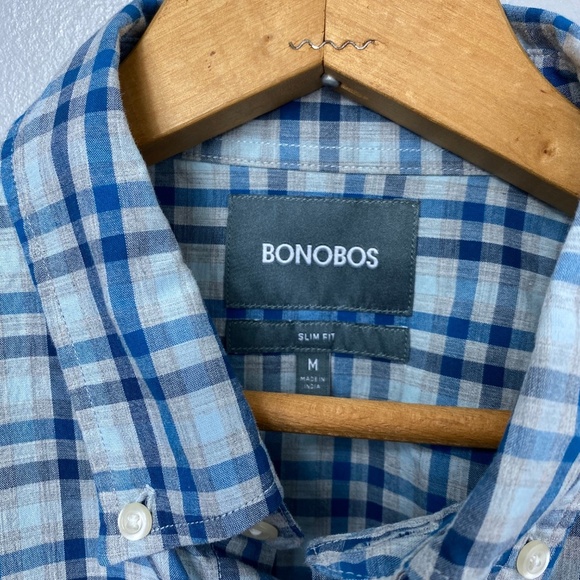 BONOBOS Blue and White Plaid Button Down Shirt - Picture 3 of 4